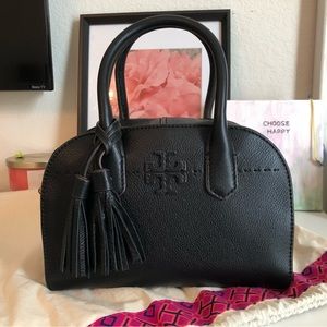 Authentic Tory Burch black pebble leather satchel/ crossbody bag - Like New